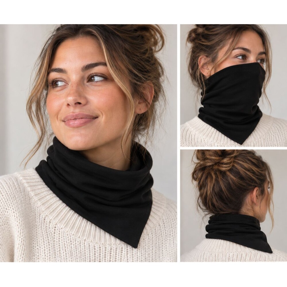 H&M Conscious Choice Ribbed Fleece Neck Gaiter Black 49 x 12